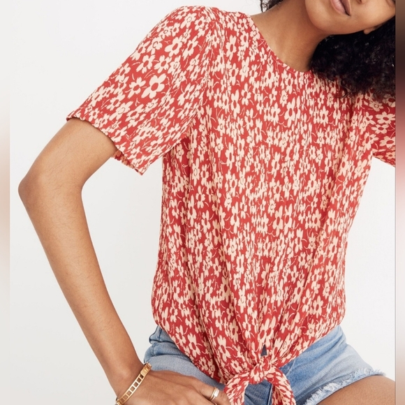 Madewell Red and White Relaxed Tie Front Blouse -Size S - 100% Polyester - Picture 1 of 9